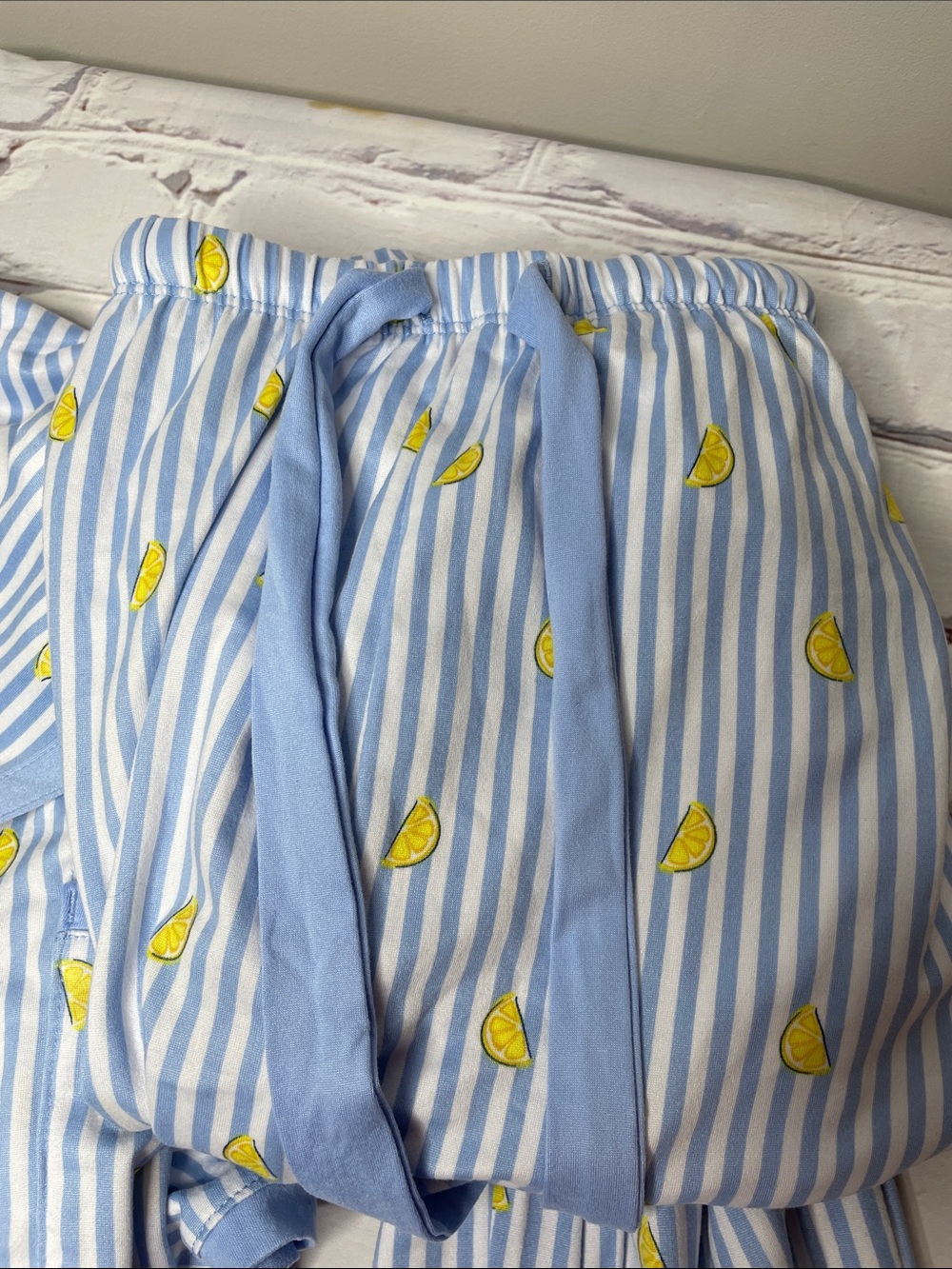 Kate Spade Blue and White Striped Lemon Two Piece Summer Pajama Set - Picture 3 of 5